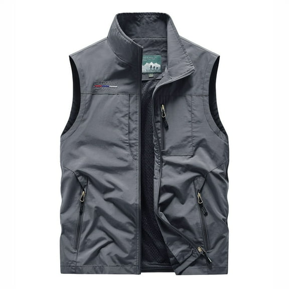 Bcfgryg Men's Lightweight Outdoor Vest Pocket Casual Workwear Sleeveless Jacket Loose Fit Breathable Comfortable Mens Coats Gray M