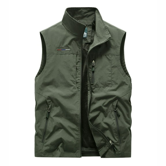 Bcfgryg Men's Lightweight Outdoor Vest Pocket Casual Workwear Sleeveless Jacket Loose Fit Breathable Comfortable Mens Coats Green L