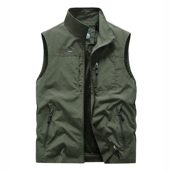 Bcfgryg Men's Lightweight Outdoor Vest Pocket Casual Workwear Sleeveless Jacket Loose Fit Breathable Comfortable Mens Coats Green XL