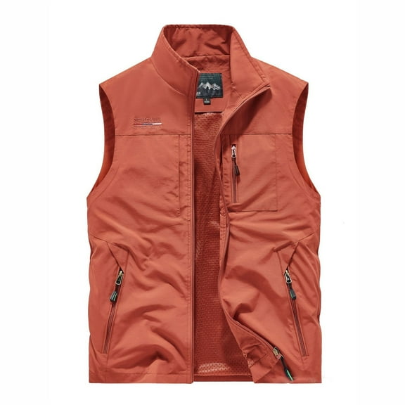 Bcfgryg Men's Lightweight Outdoor Vest Pocket Casual Workwear Sleeveless Jacket Loose Fit Breathable Comfortable Mens Coats Orange M