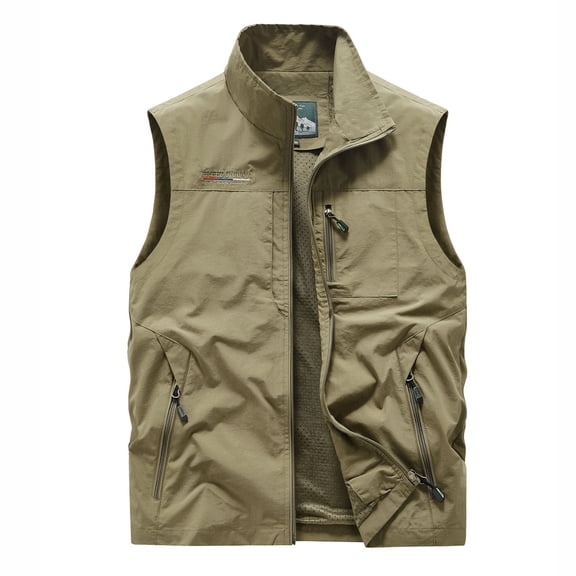 Bcfgryg Men's Lightweight Outdoor Vest Pocket Casual Workwear Sleeveless Jacket Loose Fit Breathable Comfortable Mens Coats Yellow L