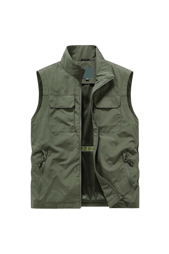 Men's Lightweight Vest Jacket Casual Loose Fit Outdoor Workwear Sleeveless Coat For Spring Autumn Daily Wear Men's Jacket Green XXL