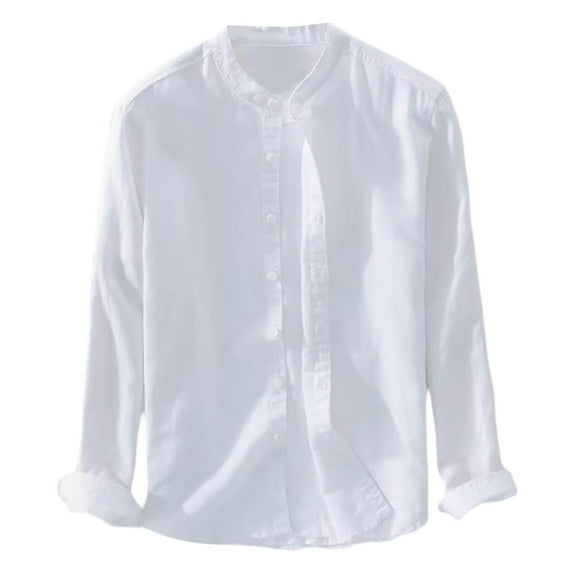 Bcfgryg Men's Linen Loose Breathable Casual Long Sleeved Shirt Men's Solid Color Casual Linen Shirt Versatile Solid Color Blouse Men’S Casual Shirts White
