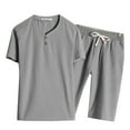 thumbnail image 1 of Bcfgryg Men's Linen Short Sleeve Shirt And Shorts Set Summer Casual Sports Two Piece Outfit For Active Men’s Outfit Sets, 1 of 4