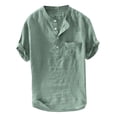 thumbnail image 1 of Bcfgryg Men's Linen Short Sleeve Shirts Cotton Casual Lightweight Button Down Shirt Beach Vacation Summer Tops with Pocket Green, 1 of 2