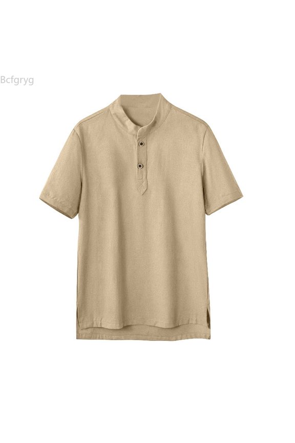 Men's Linen Short Sleeved Shirt Solid Color Men's Foreign Trade Men's Summer Men's Cotton Linen Casual Shirt Half Front Men's T Shirts White XL