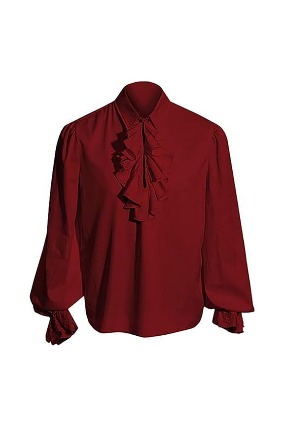 Men's Literary Classical Textured Punk Ruffle Elegant Medieval Halloween Tops Shirt Men’S Formal Dress Shirts Red