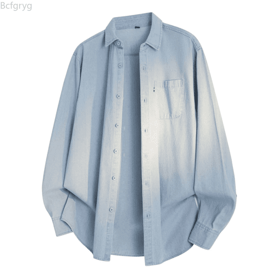 Bcfgryg Men's Long Sleeve Denim Shirt Casual Loose Fit Oversized Comfortable Workwear Top Relaxed Style Button Down Shirt For Men Western Shirts Blue XXL