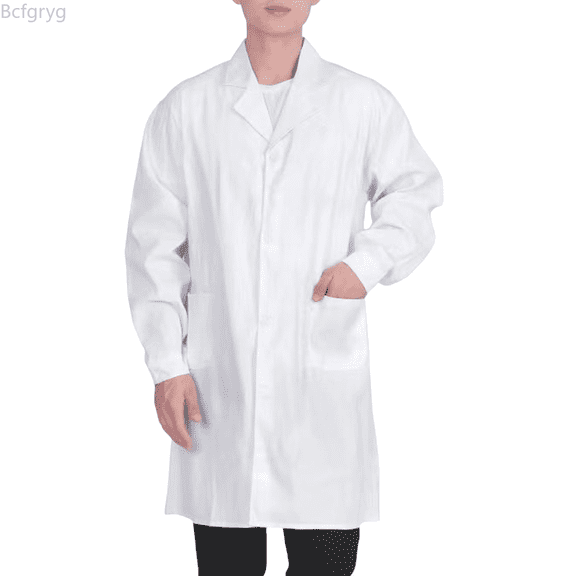 Bcfgryg Men's Long Sleeve Lab Coat White Doctor Work Shirt Button Front Adjustable Cuff For Daily Wear Big and Tall Shirts White S