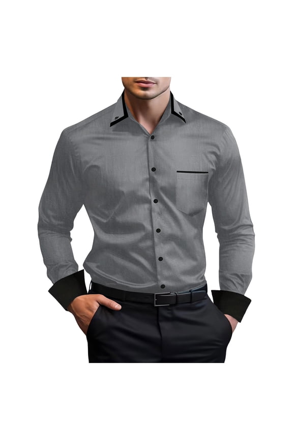 Men's Long Sleeve Lapel Shirt Casual Patchwork Holiday Cardigan Shirts Tops Men's Slim Fit Dress Shirts