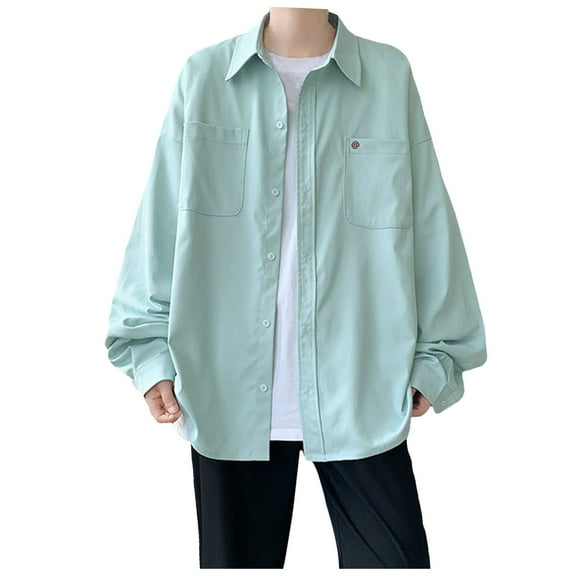 Bcfgryg Men's Long Sleeve Lapel Shirt Casual Solid Holiday Cardigan Shirts Tops Men's Linen Shirts Summer