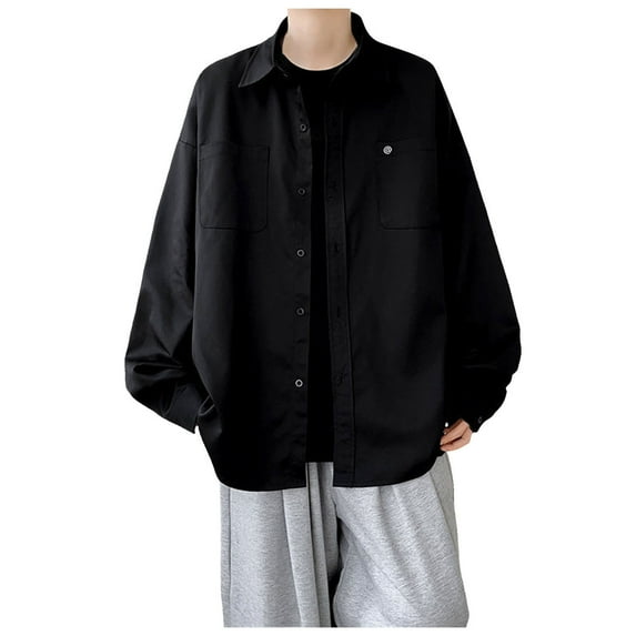 Bcfgryg Men's Long Sleeve Lapel Shirt Casual Solid Holiday Cardigan Shirts Tops Men's Linen Shirts Summer