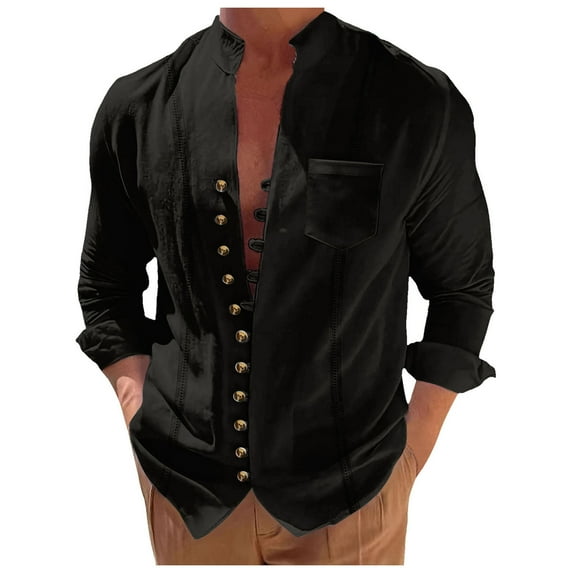 Bcfgryg Men's Long Sleeve Shirt Casual Solid Holiday Cardigan Shirts Tops Men Shirts Black