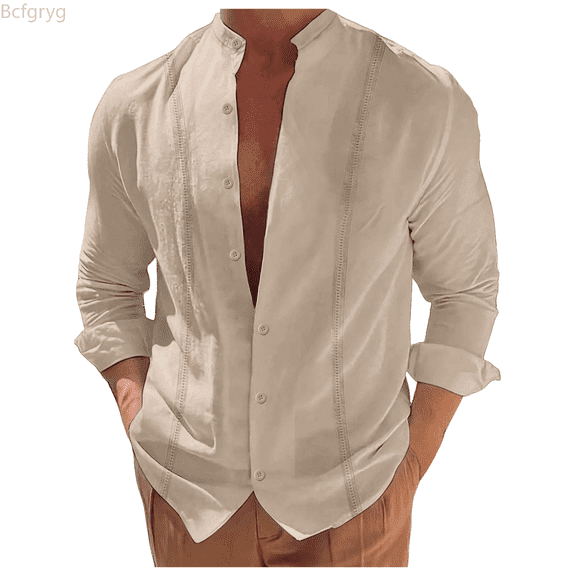 Bcfgryg Men's Long Sleeve Shirt Casual Solid Holiday Cardigan Shirts Tops Men Shirts Casual Beige XL