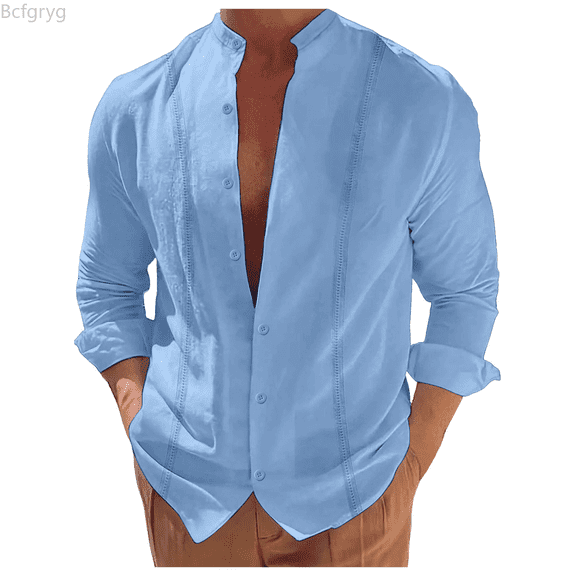 Bcfgryg Men's Long Sleeve Shirt Casual Solid Holiday Cardigan Shirts Tops Men Shirts Casual Blue XL