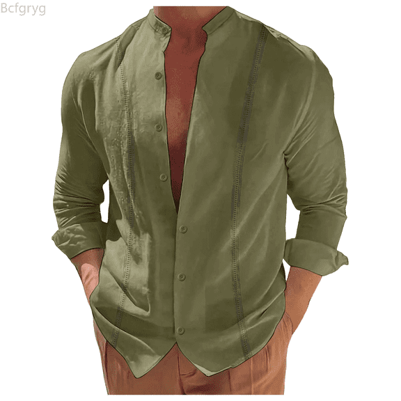 Bcfgryg Men's Long Sleeve Shirt Casual Solid Holiday Cardigan Shirts Tops Men Shirts Casual Green S