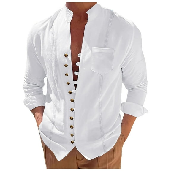 Bcfgryg Men's Long Sleeve Shirt Casual Solid Holiday Cardigan Shirts Tops Men Shirts White