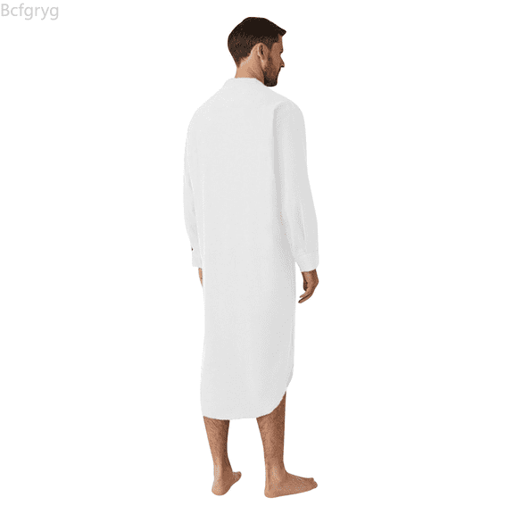 Bcfgryg Men's Long-Sleeved Button-Down Solid Color Printed Shirt Stylish Nightgown Big and Tall Shirts White XXXL