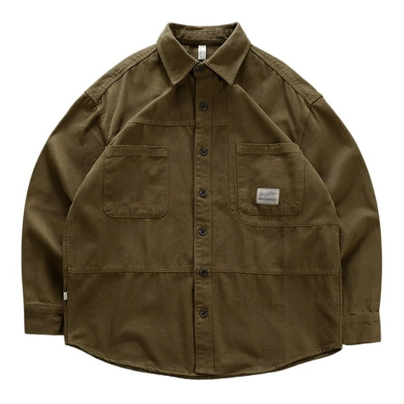 Bcfgryg Men's Loose Fit Casual Work Jacket With A Shirt Style Design Long Sleeved For Spring And Autumn Wear Men’S Dress Shirts Yellow