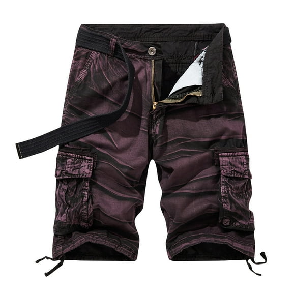 Bcfgryg Men's Loose Multi Pocket Casual Fashion Personality Cargo Shorts Khaki Shorts Men Purple 40