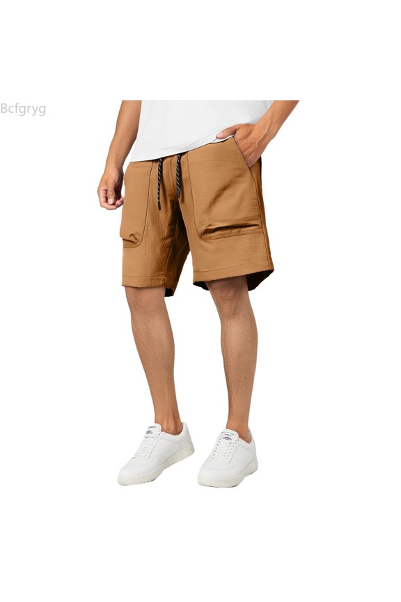 Men's Loose Sports Basketball Quarter Pants Color Matching Printed Pants Mens Athletic Shorts Brown S