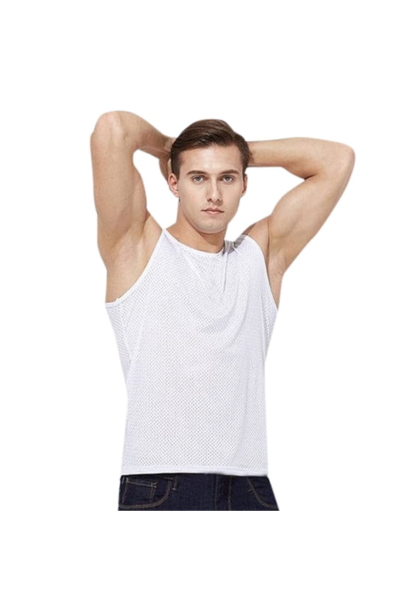 Men's Mesh Vest Sport Hollow Ice Silk Summer Sleeveless T Shirt Thin Lightweight Men's Vest