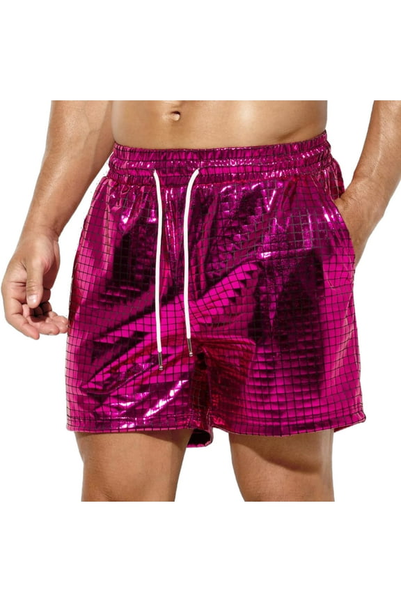 Men's Metallic Shorts Sequin Sexy Shorts For Rave Hot Party Men's Shorts For Swimming Pink XL