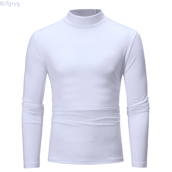 Bcfgryg Men's Mid-collar Long-sleeved Solid Color Stretch Slim Bottoming Shirt Top Big and Tall Shirts White L
