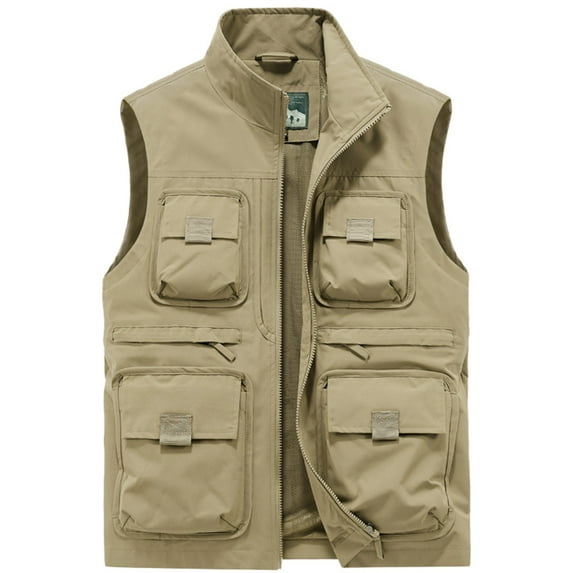 Bcfgryg Men's Multi Pocket Cargo Leisure Simple Solid Color Vest Men's Work Vest