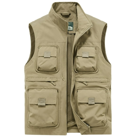 Bcfgryg Men's Multi Pocket Cargo Leisure Simple Solid Color Vest Men's Work Vest