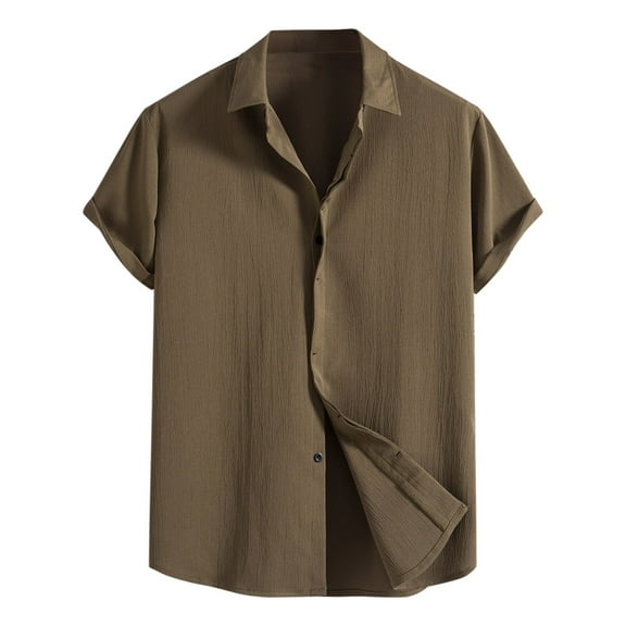 Bcfgryg Men's New Short Sleeve Shirt Loose Solid Button Short Sleeve Shirt Cotton Shirt Men's Slim Fit Dress Shirts