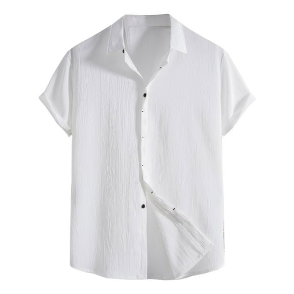 Bcfgryg Men's New Short Sleeve Shirt Loose Solid Button Short Sleeve Shirt Cotton Shirt Men's Slim Fit Dress Shirts