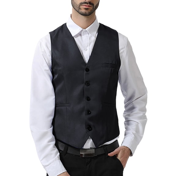 Bcfgryg Men's New Style Business Pure V-Neck Vest Fashion Groom's Formal Vest Big and Tall Shirts Black L