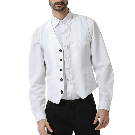 Bcfgryg Men's New Style Business Pure V-Neck Vest Fashion Groom's Formal Vest Big and Tall Shirts White XXXL