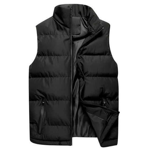 Bcfgryg Men's Outdoor Casual Stand Collar Vest Padded Jacket Coat Vest Black L