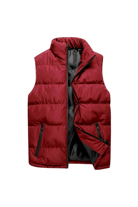 Men's Outdoor Casual Stand Collar Vest Padded Jacket Coat Vest Red M