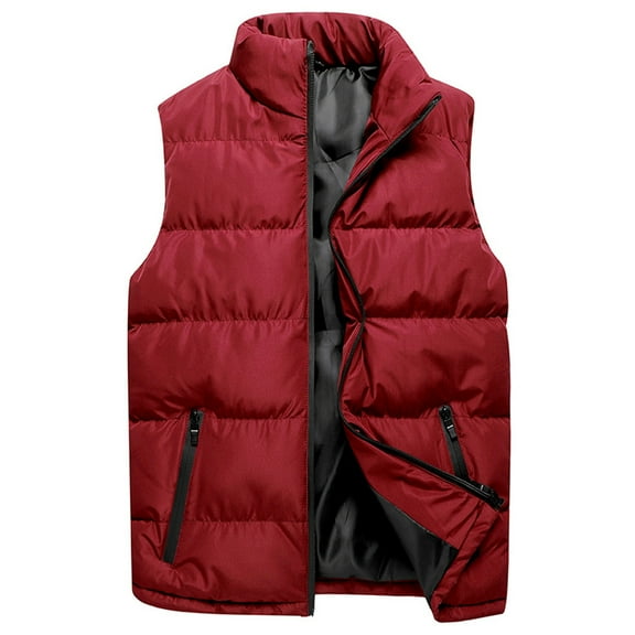 Bcfgryg Men's Outdoor Casual Stand Collar Vest Padded Jacket Coat Vest Red XXL