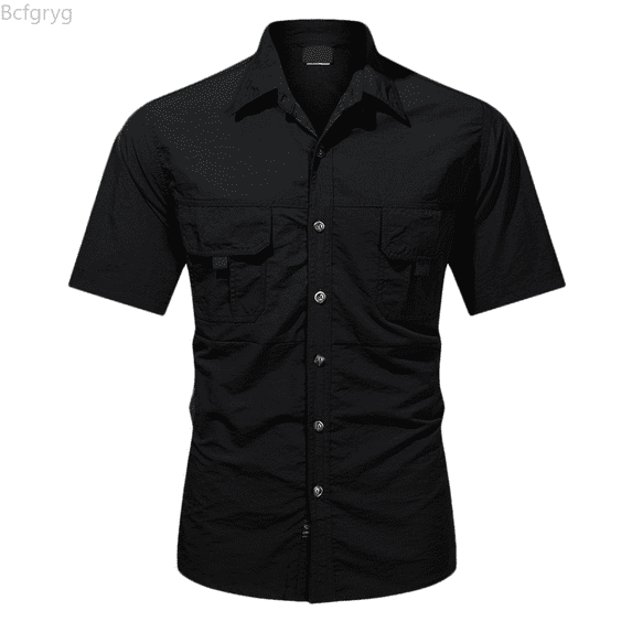 Bcfgryg Men's Outdoor Shirt Loose Fit Breathable Hiking Shirt With Pockets Summer Short Sleeve Casual Mountaineering Top Men Shirts Casual Black L