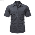 thumbnail image 1 of Bcfgryg Men's Outdoor Shirt Loose Fit Breathable Hiking Shirt With Pockets Summer Short Sleeve Casual Mountaineering Top Men Shirts Casual Gray XL, 1 of 3