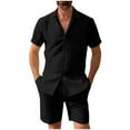 thumbnail image 1 of Bcfgryg Men's Oversized Cotton And Linen Set Two Piece Clothing Shirt Casual Set Shorts Short Sleeved Shirt Set Men’s Formal Shirt and Trouser Set, 1 of 4