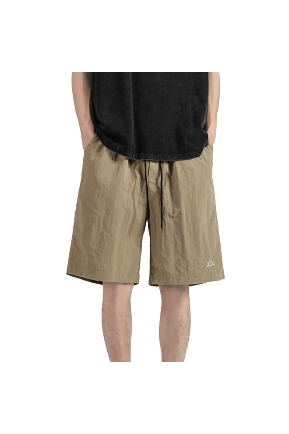 Men's Plus Size Loose Fit Ice Silk 5 Inch Shorts With Embroidered Logo Casual Wear Khaki Shorts Men Khaki XXL