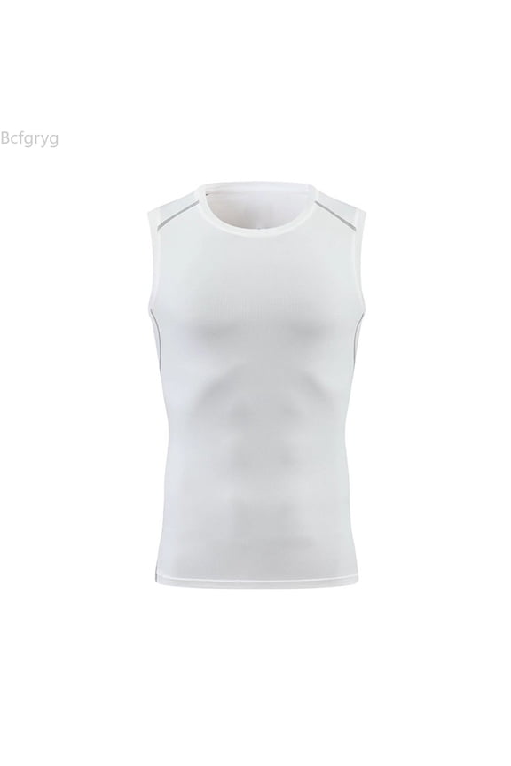 Men's Quick Drying Sleeveless Vest Sports Muscle Compression Suit Running And Fitness Suit Men Running Vest White L