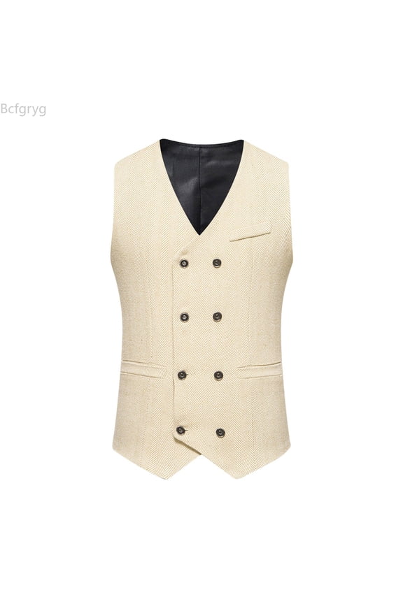 Men's Retro Double Breasted Vest Fashion Suit Vest Vest For Men Beige M