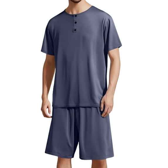 Bcfgryg Men's Round Neck Short Sleeve Top Shorts Casual Style Homewear Pajama Set Mens Sleep Shorts