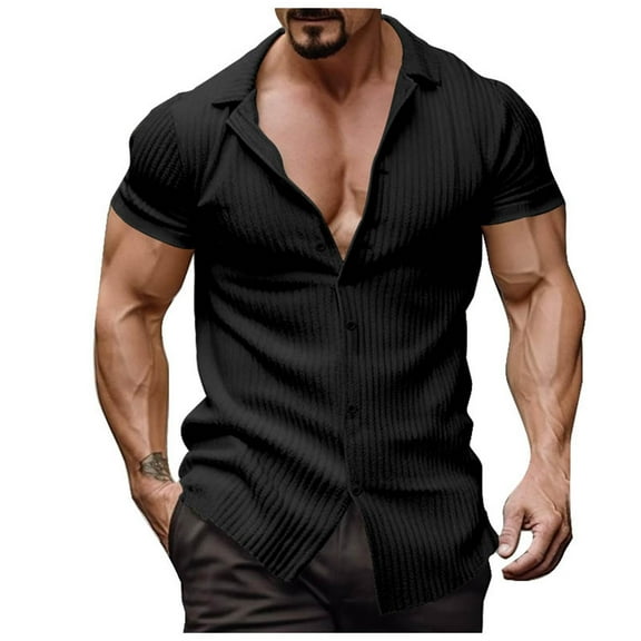 Bcfgryg Men's Shirt Slim Vertical Strip Short Sleeve Summer Fashion Casual Lapel Men's Top Trend Stretch Comfort Men's Shirts