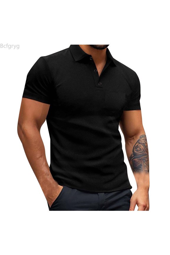 Men's Shirt Summer New European Code Foreign Trade Fashion Casual Shirt Solid Color Men Short Sleeve T Shirts for Men Black XL
