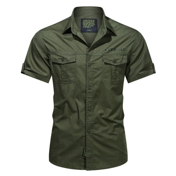 Bcfgryg Men's Short Sleeve Outdoor Cotton Washed Shirt Military Style Plus Sizes Shirts Men's Slim Fit Dress Shirts
