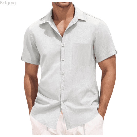 Bcfgryg Men's Short Sleeve Shirt Summer Casual Solid Hawaii Beach Holiday Shirts Men Shirts Casual White XXXL
