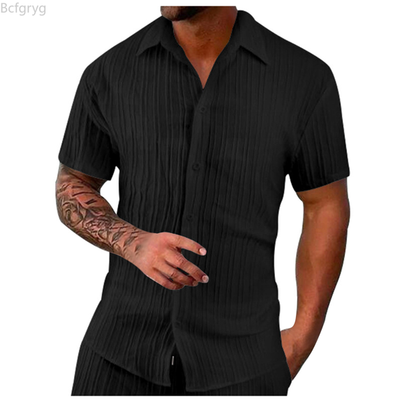 Bcfgryg Men's Short Sleeve T Shirt Casual Button Solid Holiday Beach Shirts Tops Men Shirts Casual Black M