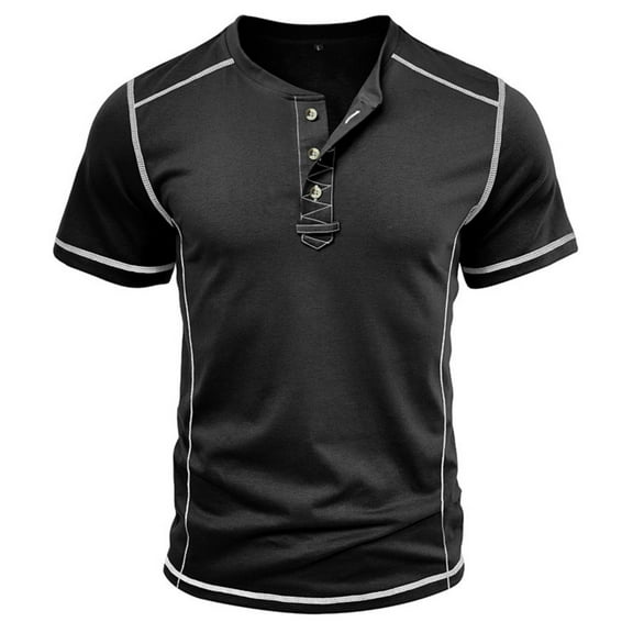 Bcfgryg Men's Short Sleeve T Shirt Round Neck 3 Button Casual Top For Everyday Wear Plain T-shirts Men